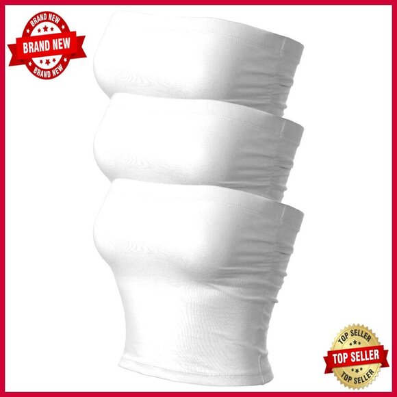 Tops - 3 Pack Tube Tops with Built-in Bra, Strapless Bandeau, Side Ruched
